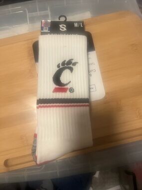 Cincinnati Bearcats White Crew Socks with Black & Red Logo - Men